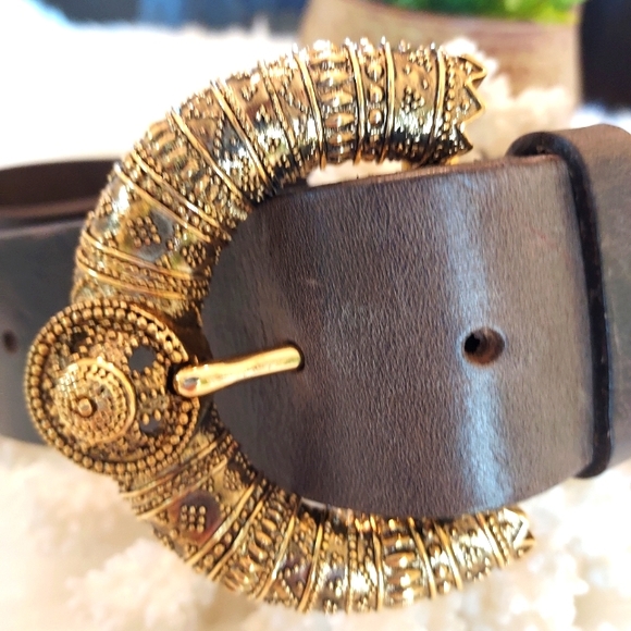Orciani Leather Belt with Ornate Brass Buckle. Made in Italy. NWOT. - Picture 2 of 6